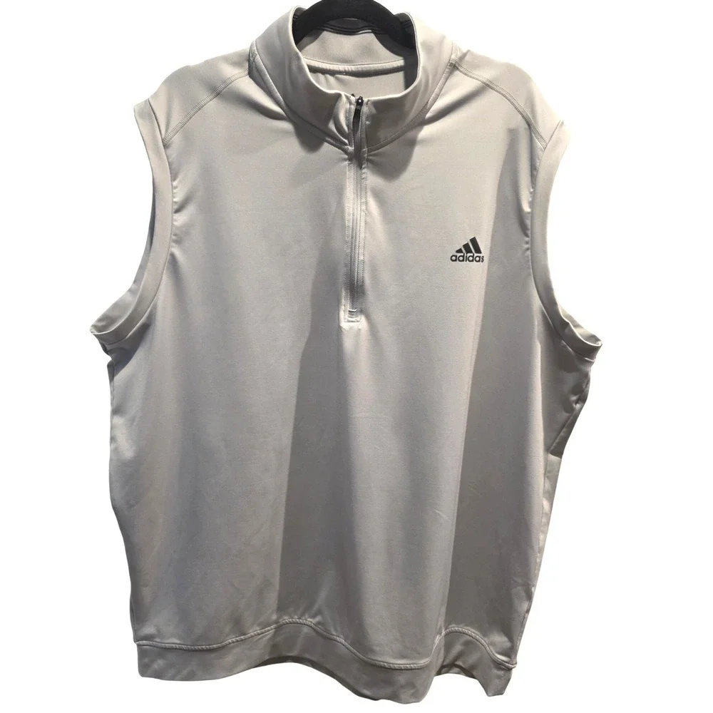 Adidas Golf Mens 2XL Quarter Zip Sleeveless Pullover Vest Performance Light Gray